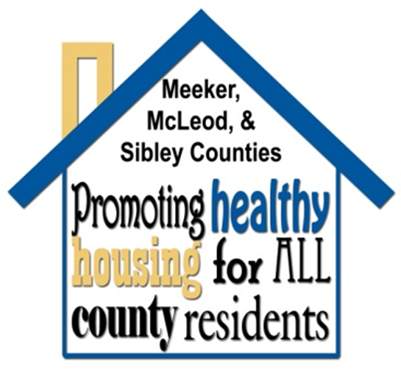 Graphic of a home with the text, "Meeker, McLeod, and Sibley Counties. Promoting healthy housing for all county residents," inside. 