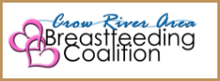 Crow River Area Breastfeeding Coalition logo. Two intertwined hearts to left of text.