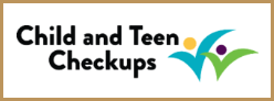 Child and Teen Checkups logo. Two abstract people icons to the right of text.